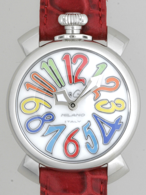 ガガ･ミラノスーパーコピー GAGAMILANO マニュアル　40mm　クォーツ z5020.1 レッド皮 ホワイトシェル/マルチカラーアラビア